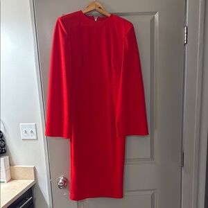 Alexia Admor Red Sheath Midi Dress Crew Neck Long Sleeve